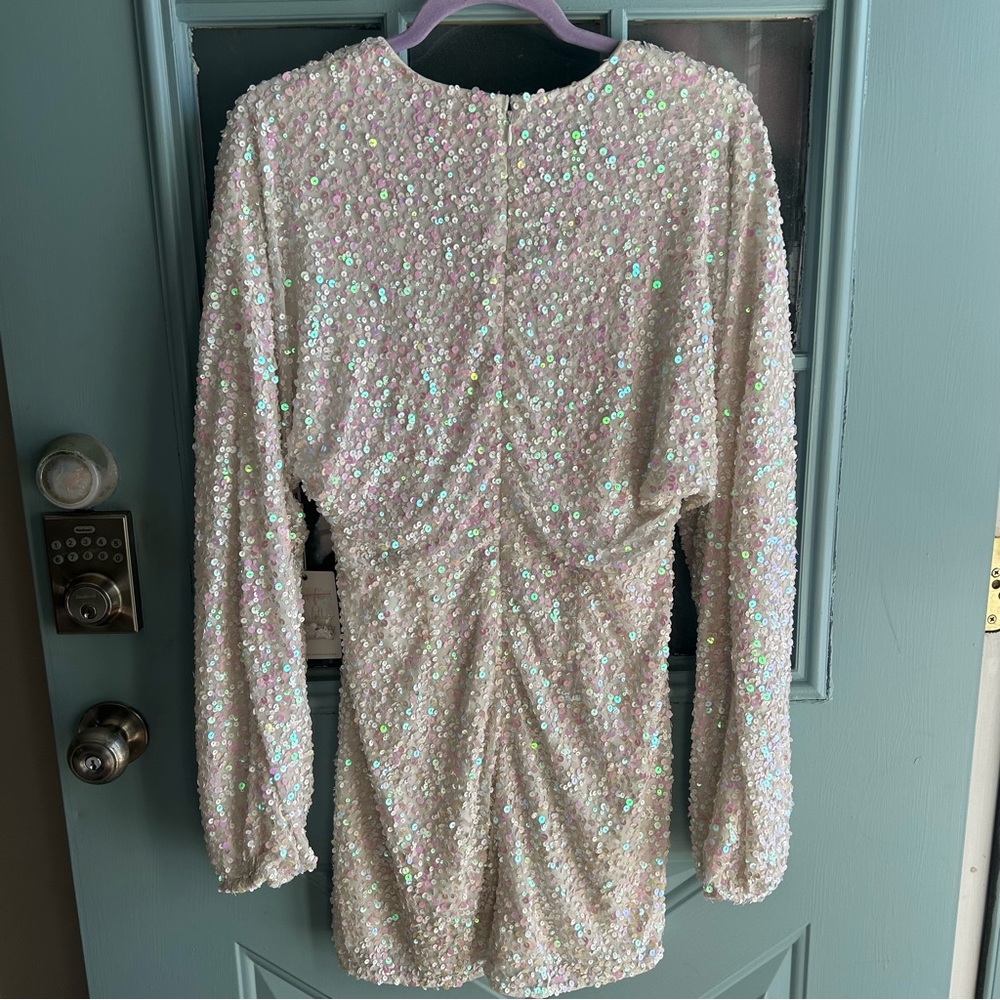 NWT Show Me Your MuMu Kidman Mini Dress Long Sleeve Iridescent Sequin White M - Picture 4 of 14